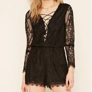 F21 Contemporary Lacy Black tie-up Romper
